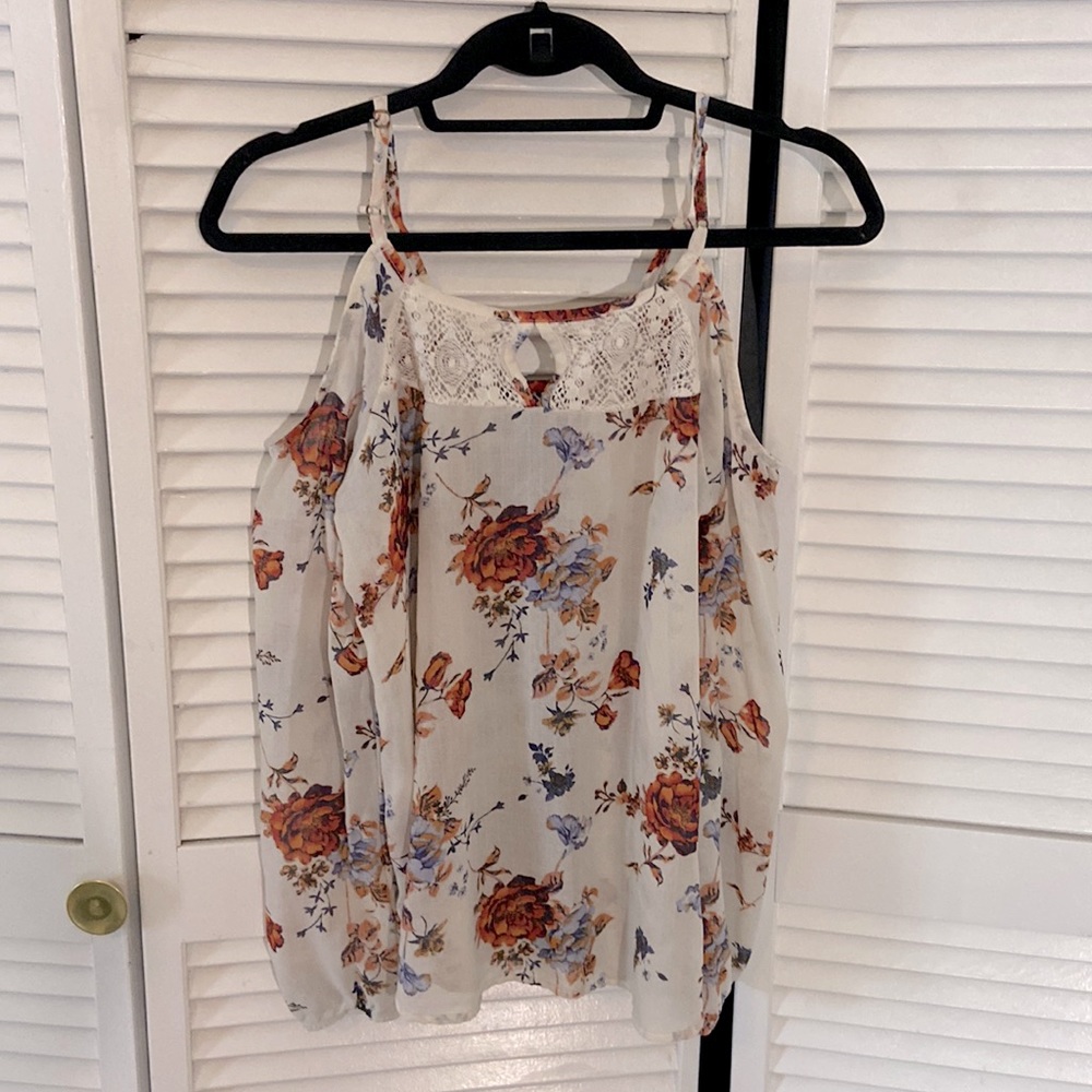 Spaghetti strap off the shoulder floral top with long sleeves